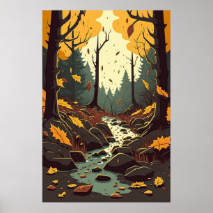 Poster Flux d'automne à Woods Orange Vert Brown