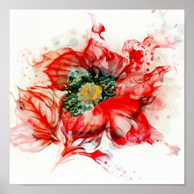 Poster Flux de la macro couleur d'aquarelle rouge fanée (Devant)