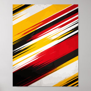 Poster Flux diagonaux en jaune, rouge, noir et blanc
