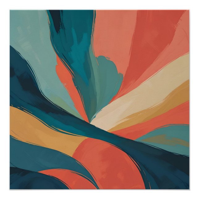 Poster Flux en gras - Art en brosse Abstrait en Turquoise (Devant)