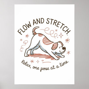 Poster Flux et Étirement - Conception de Chien de Yoga Lu