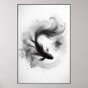 Poster Flux éthéré d'un Koi gracieux Abstrait