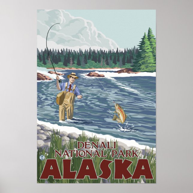 Poster Fly Fisherman - Parc national de Denali, Alaska (Devant)