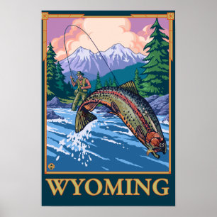 Poster Fly Fishing Scene - Wyoming