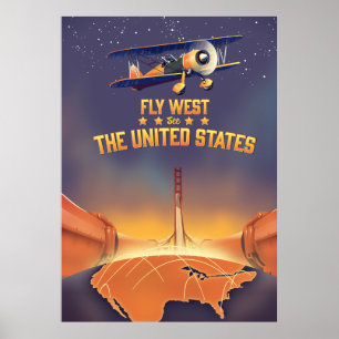 Poster Fly West Voir les États-Unis.
