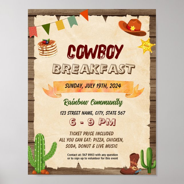 Poster Flyer de l'événement de petit-déjeuner Cowboy (Devant)