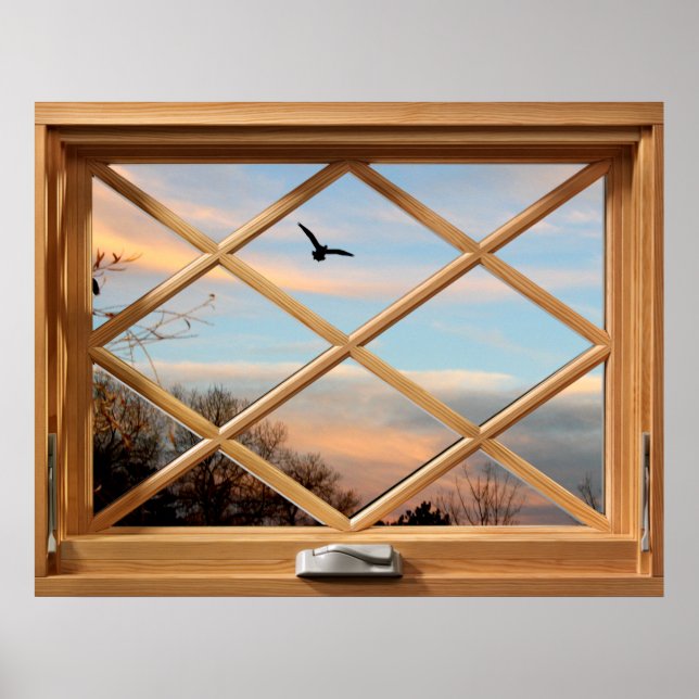 Poster Flying Bird Country View Faux Fake Window (Devant)