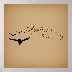 Poster Flying Birds Art Vintage