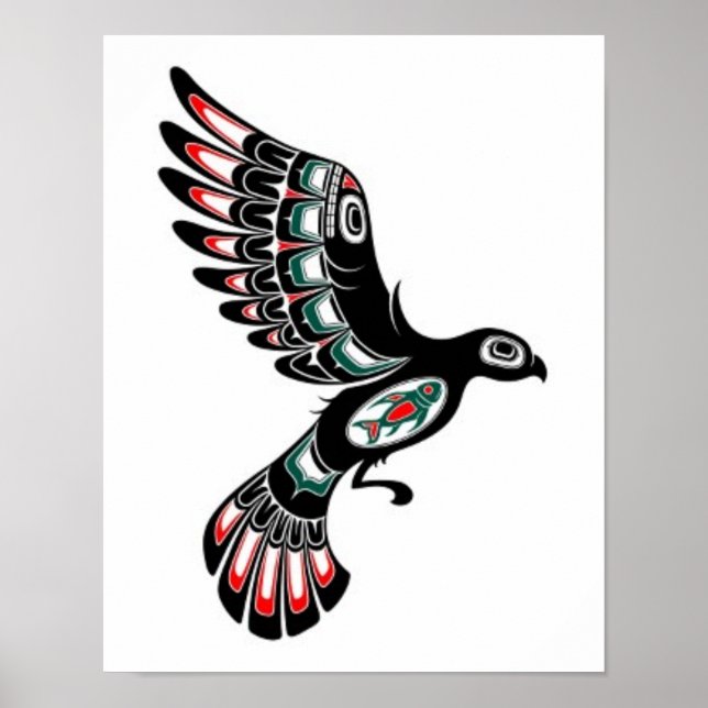 Poster Flying Red and Black Haida Spirit Bird, blanc (Devant)