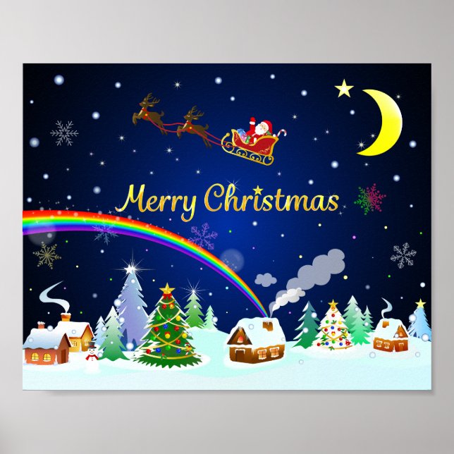 Poster Flying Santa Claus with Crescent Moon (Devant)