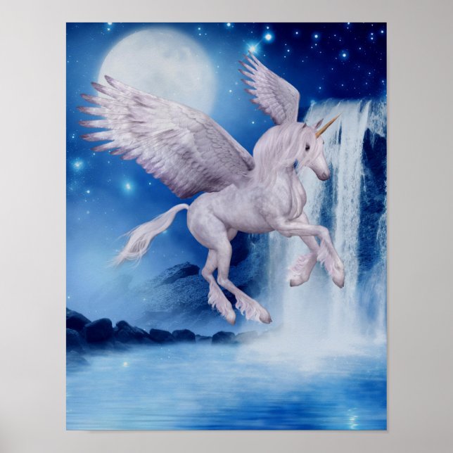 Poster Flying Unicorn Cascade Imaginaire Cheval Art (Devant)