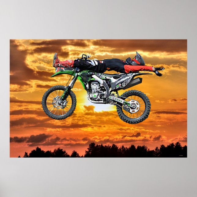Poster FMX Motocross Dirt-Bike Aerial Stunt and Sunset (Devant)