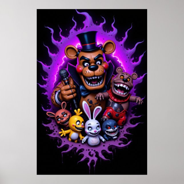 Poster FNAF Animated Characters Gathering with Purple  (Devant)