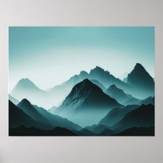 Poster Foggy Mountain Nature Boho Minimaliste Photo teint