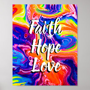 Poster FOI ESPOIR AMOUR avec fond coloré