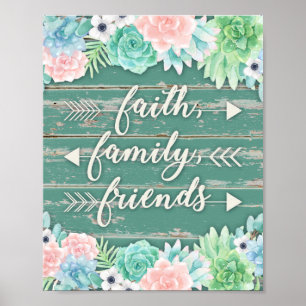 Poster Foi, famille, amis Succulents
