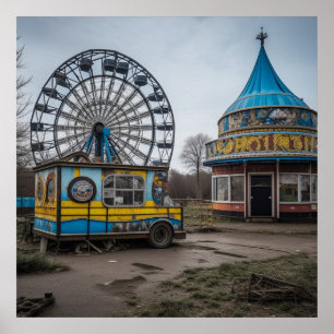 Poster Foire Abandonnée Roue de Ferris Vide et Chapiteau