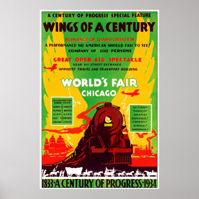 Poster Foire mondiale de Chicago 1934 en train (Devant)