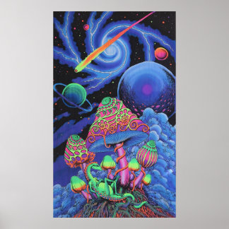 Poster "Folie psychédélique du champignon : lumière noire
