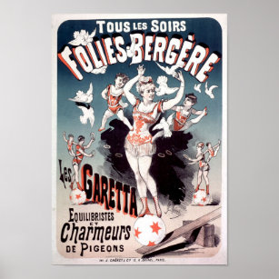 Poster Folies Bergere, Les Garetta Vintage French Adv