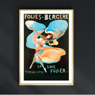 Poster Folies Bergere Paris Showgirl, Flapper Girl 1920