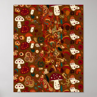 Poster Folk Art Wild Mushroom Design
