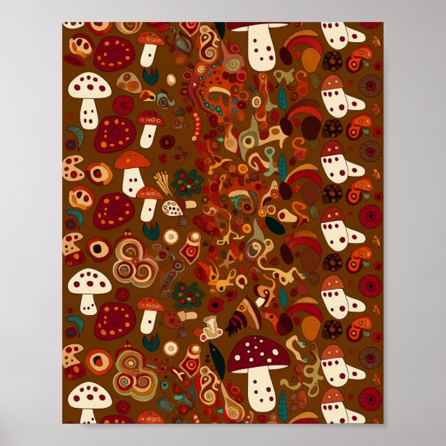 Poster Folk Art Wild Mushroom Design (Devant)