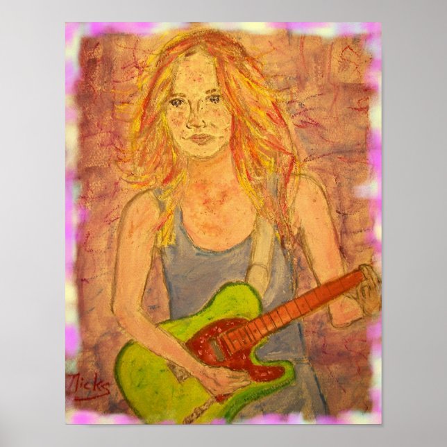 Poster folk girl playin' electric art (Devant)