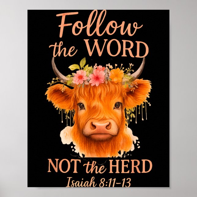 Poster Follow The Word Not Herd Christian Highland Cow De (Devant)