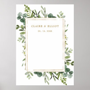 Poster Fond de mariage à la verdure dorée botanique