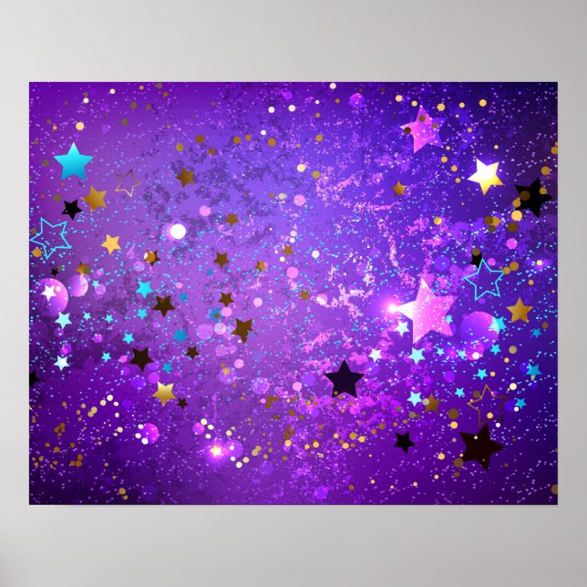 Poster Fond de papier d'aluminium violet avec des étoiles (Devant)