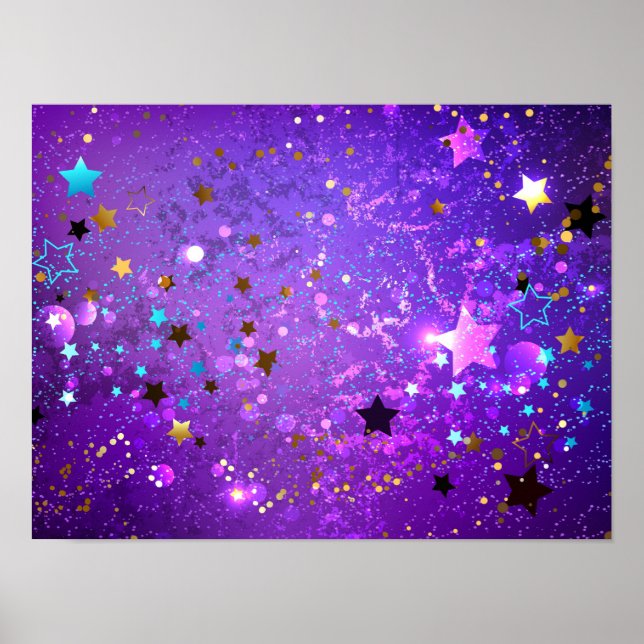 Poster Fond de papier d'aluminium violet avec des étoiles (Devant)