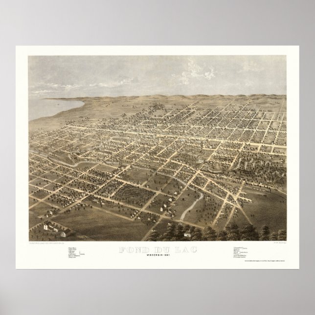Poster Fond Du Lac, WI Carte Panoramique - 1867 (Devant)
