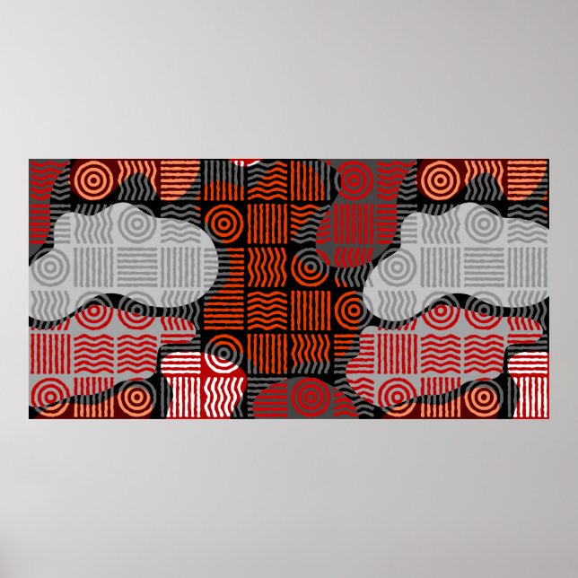 Poster Fond géométrique tribal marron en patchwork bloc (Devant)