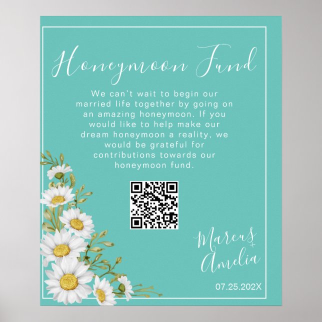 Poster Fonds de lune de miel pour marguerites Turquoises  (Devant)