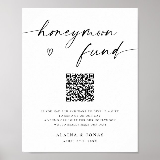 Poster Fonds de lune de miel Venmo QR Code Mariage (Devant)