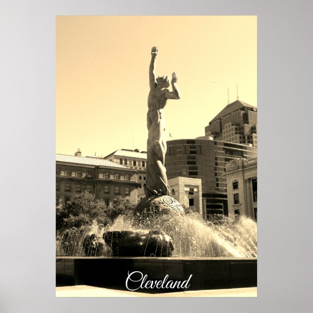 Poster Fontaine de Cleveland (Sepia) (Devant)