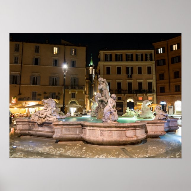 Poster Fontaine de Neptune sur la Piazza Navona - Rome (Devant)