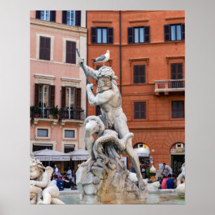 Poster Fontaine de Neptune sur la Piazza Navona - Rome
