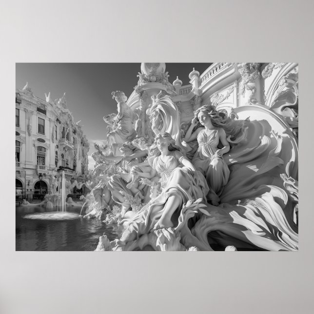 Poster Fontaine de statue de marbre sur la piazza italien (Devant)
