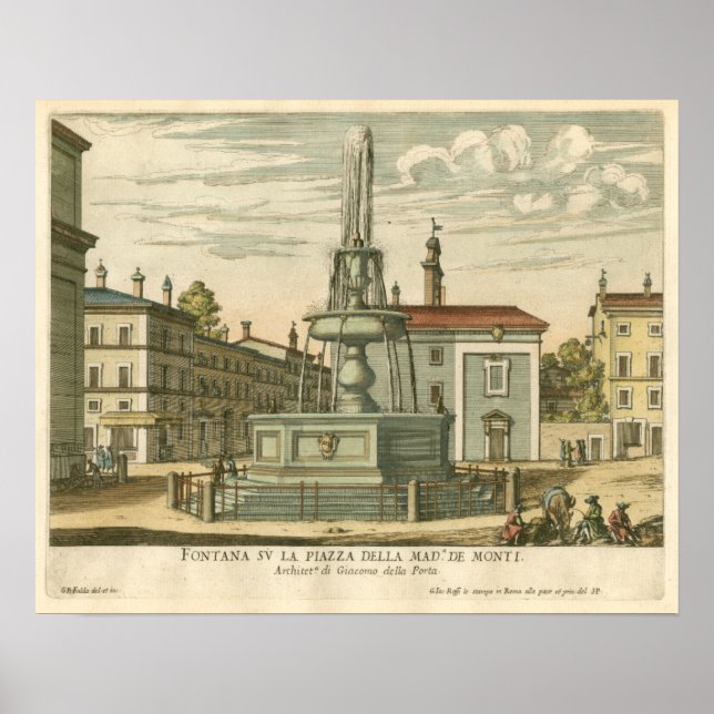 Poster Fontaine italienne en ville Carré par Falda (Devant)