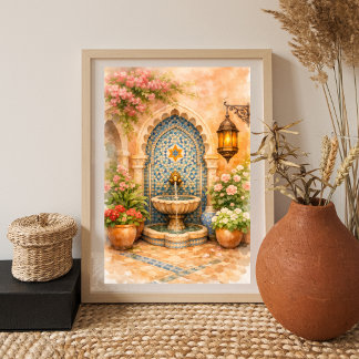Poster Fontaine Mosaïque Marocaine Aquarelle