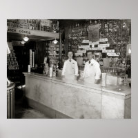 Fontaine Soda, pharmacie, 1921. Photo vintage