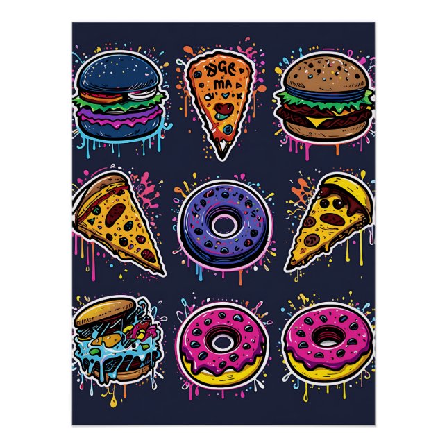 Poster Food Frenzy: Graffiti Comfort Food (Devant)