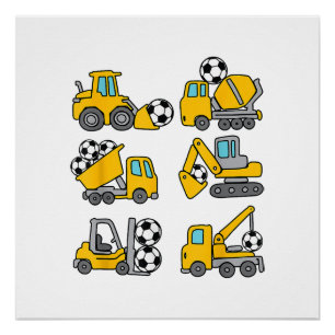 Poster Football Ball Kids Football Construction Camions