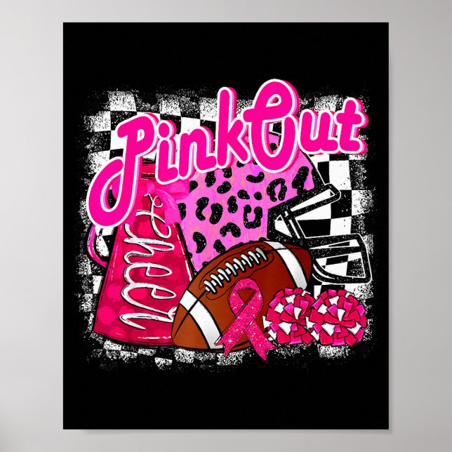 Poster Football Checkered Nk Out Breast Cancer Cheer Mom  (Devant)