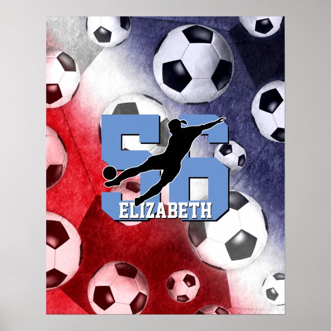 Poster football féminin rouge blanc et bleu (Devant)