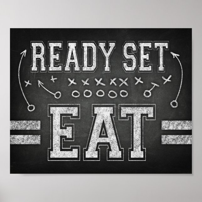 Poster Football Party PRÊT SET EAT Sign Chalk Imprimer (Devant)
