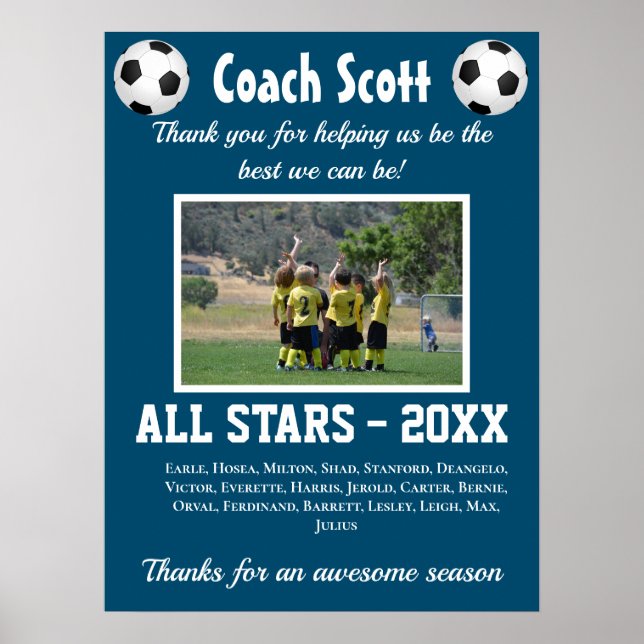 Poster Football Soccer cadeau entraîneur avec photo de l' (Devant)