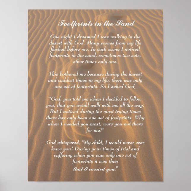 Poster Footprints in the Sand Inspirational Poem (Devant)